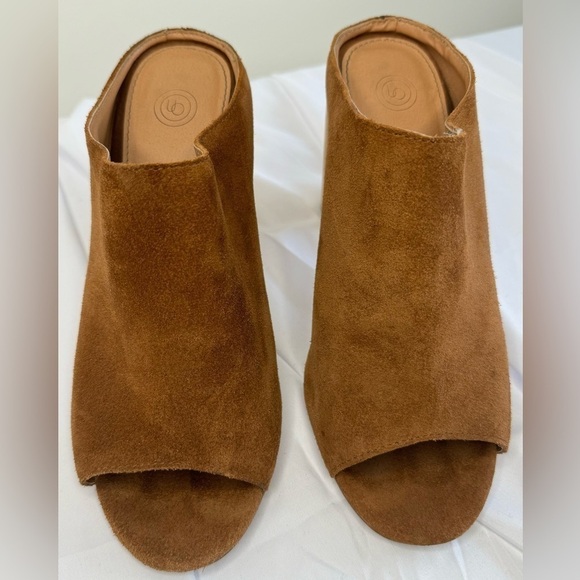 Urban Outfitters Women’s Brown Suede Open Toe Wooden Heel Mules Shoes Size 8 - Picture 3 of 10